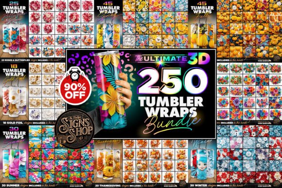 250 MEGA Bundle 3D Tumblers Wraps – Perfect for the Whole Year