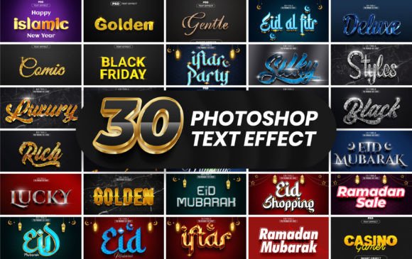 30 Photoshop 3D Text Effect Style Bundle