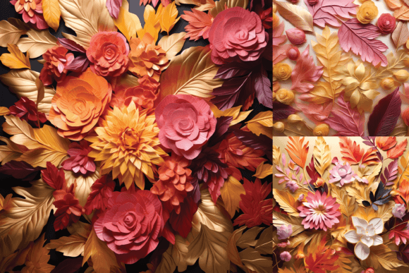 3D Autumn Leaves and Flowers Pattern for Creative Projects