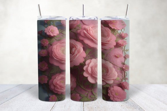 3D Pink Embroidered Flowers Tumbler Wrap: A Versatile Design for Creative Projects