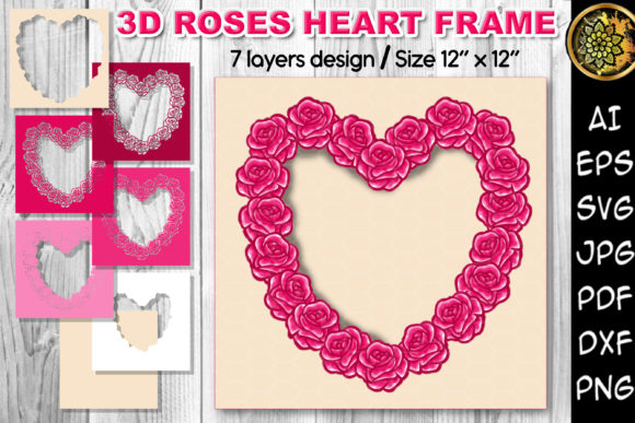 3D Valentine Roses Flowers Heart Frame