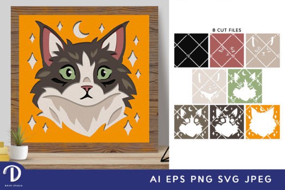 Cute Cat 3D Shadow Box Paper Cut SVG