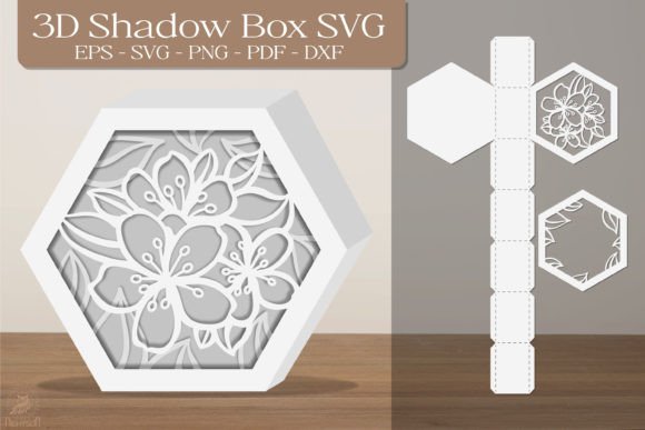 Flower 3D Shadow Box Hexagon