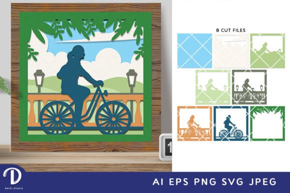 Girl Riding Bicycle 3D Shadow Box SVG