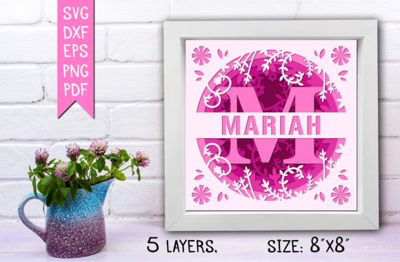 M 3D Flower Split Monogram Shadow Box
