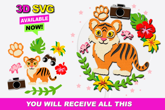 Tiger Silhouette Elements 3D SVG for Creative and Practical Use