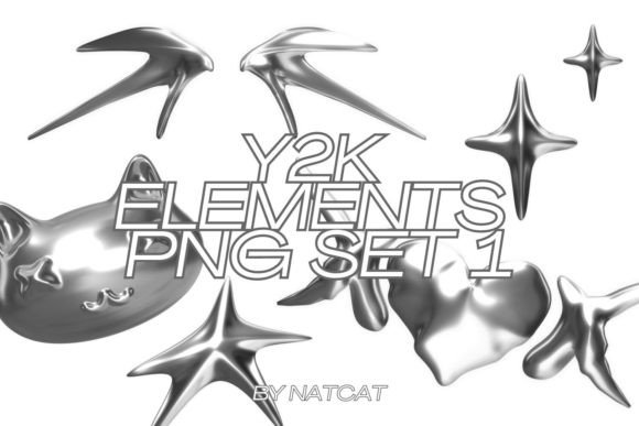 Y2K Elements Set 1 - 3D Silver Chrome: A Versatile Design for Creative Projects